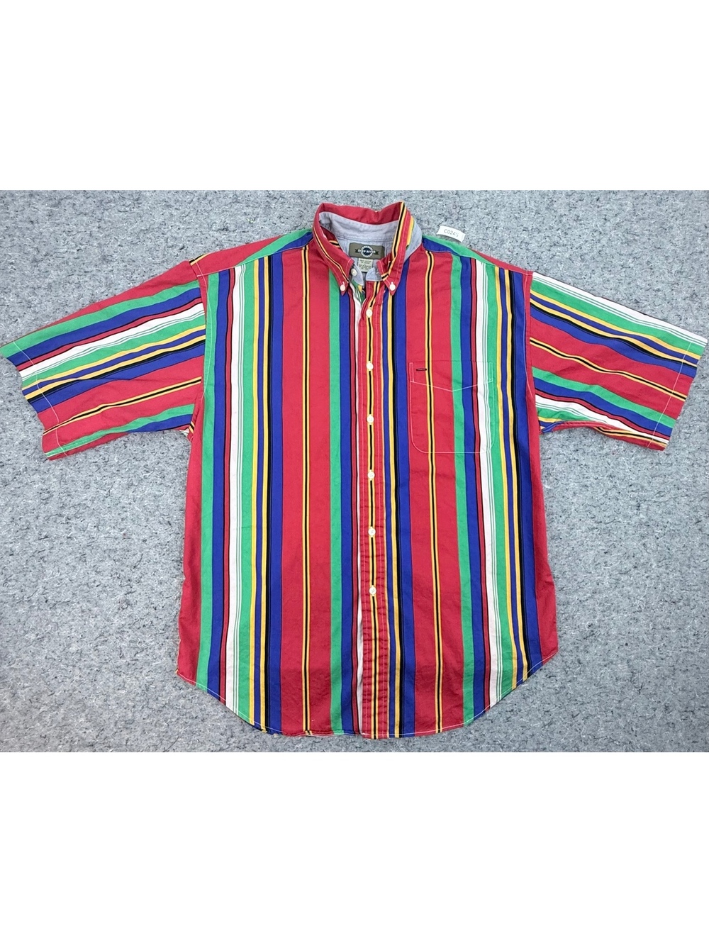 Vintage Deep River Multicolor Vertical Stripe Button-Up Short Sleeve Shirt LARGE